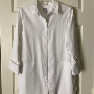 Chicos NWT White Tunic Length No-Iron Shirt. Chico’s Sz 1.5 (US size 10)
